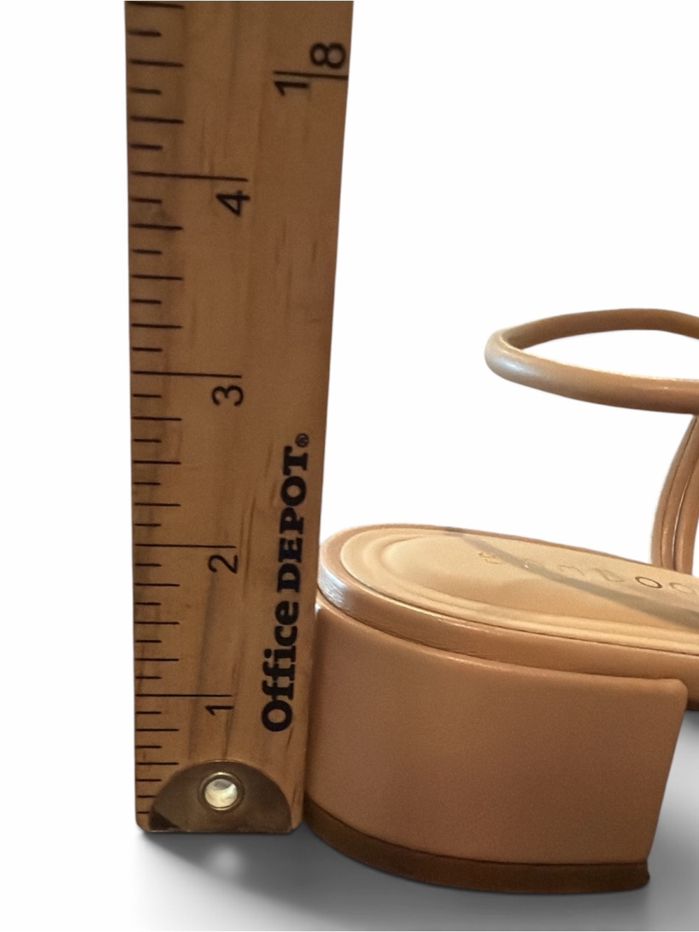 Bamboo Strap Sandal Size 10 Nude Block Heel Gold Hardware Detail Square Toe NEW - Picture 13 of 14
